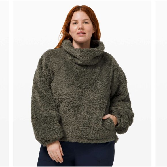 Lululemon Warm Restore Sherpa Pullover Oversized High Neck Army Green Size XS/S - Picture 2 of 16